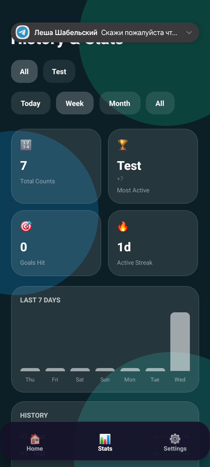Count It Up statistics screen